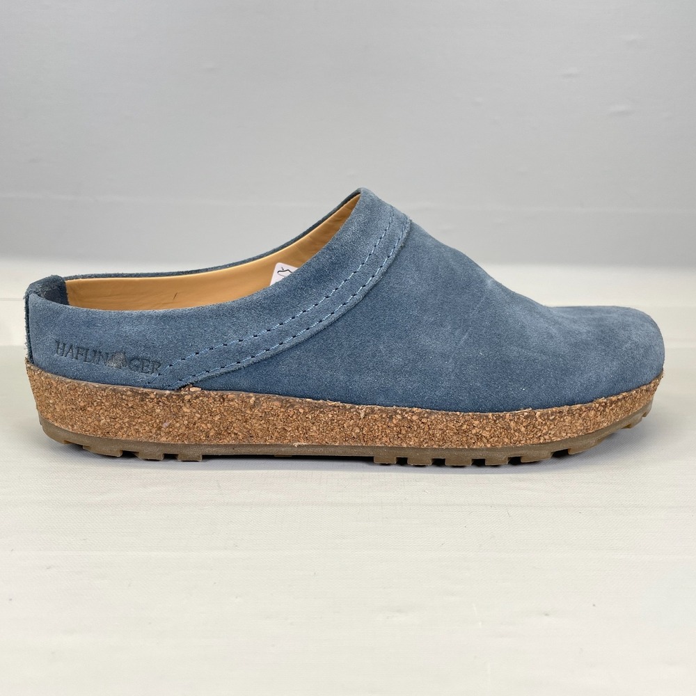 Haflinger Malmo Clogs Womens Size 38 US 7 Blue Suede Slippers Slip On Shoes
